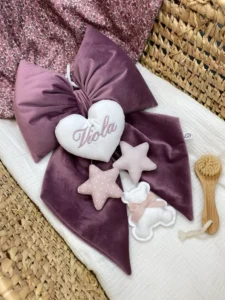 Fiocco nascita velluto 3 pendenti