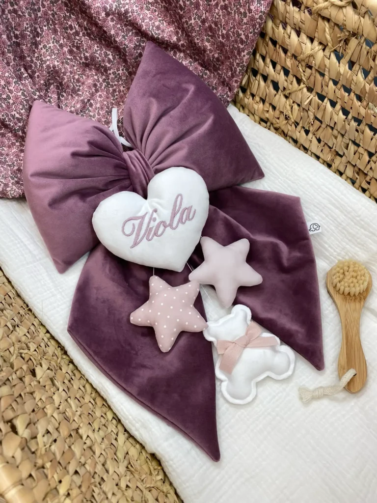 Fiocco nascita velluto 3 pendenti