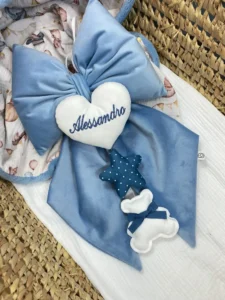 Fiocco nascita velluto con 2 pendenti