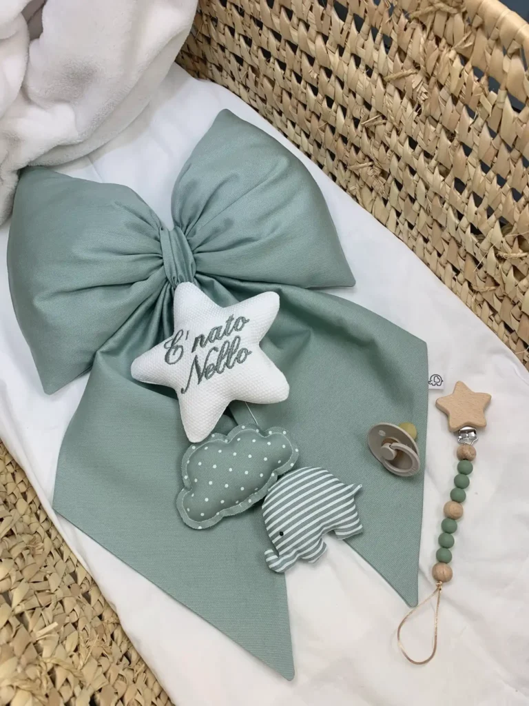 Fiocco Nascita neonato con pendenti